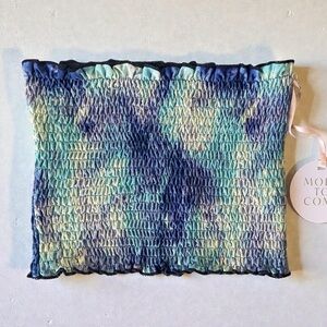 NWT Revolve x More To Come Women’s Blue Multi Smocked Bandeau Crop Top | Size XS